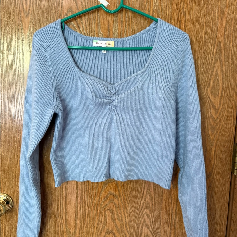 Blue Knit Crop Top